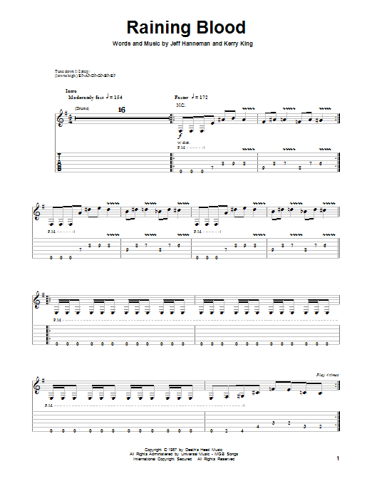 Slayer Raining Blood sheet music notes and chords. Download Printable PDF.