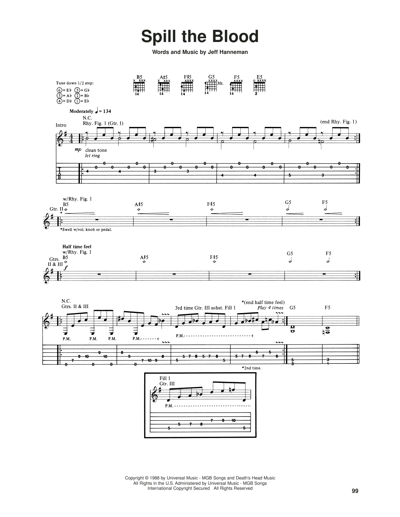 Learn to play Slayer Spill The Blood sheet music for Guitar Tab in minutes. Price: 7.8900$ Slayer Spill The Blood sheet music notes and chords arranged for Guitar Tab