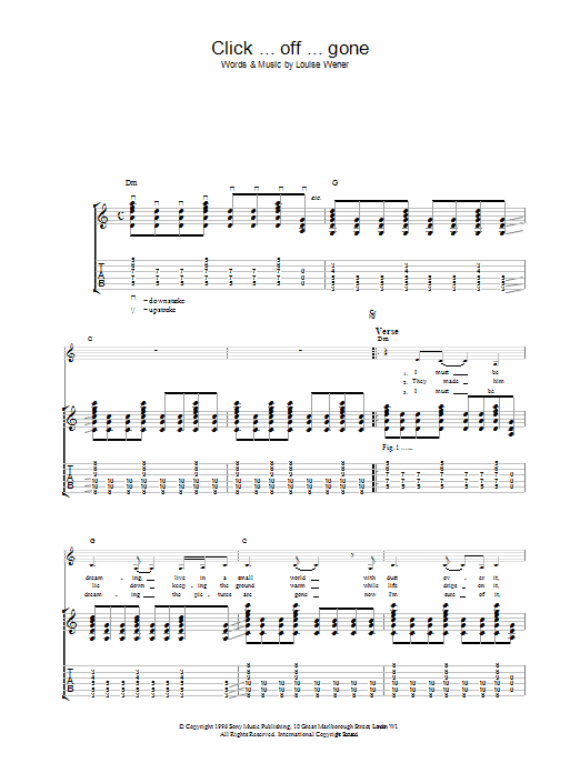 Learn to play Sleeper Click ... off ... gone sheet music for Guitar Tab in minutes. Price: 7.8900$ Sleeper Click ... off ... gone sheet music notes and chords arranged for Guitar Tab