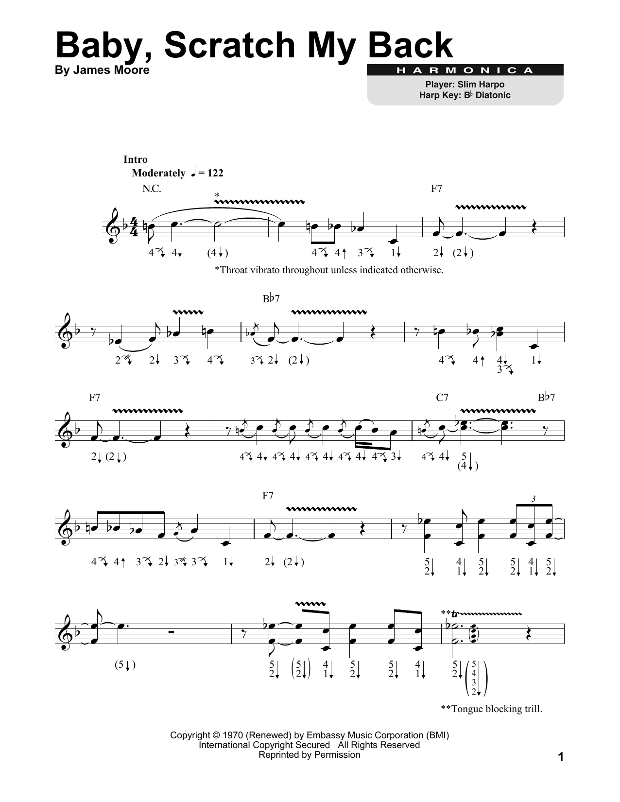 Slim Harpo Baby, Scratch My Back sheet music notes and chords. Download Printable PDF.