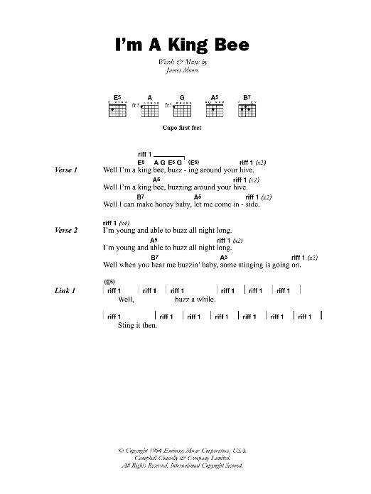 Slim Harpo I'm A King Bee sheet music notes and chords. Download Printable PDF.