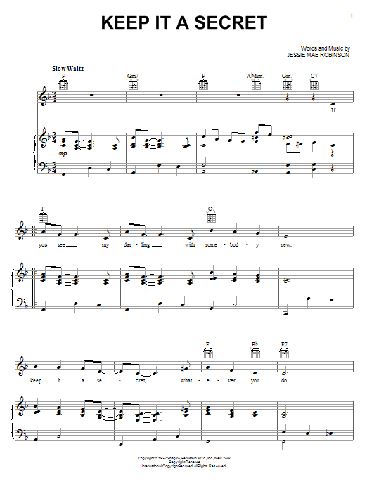 Slim Whitman Keep It A Secret sheet music notes and chords. Download Printable PDF.