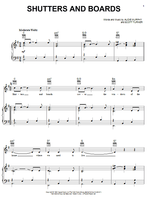 Slim Whitman Shutters And Boards sheet music notes and chords. Download Printable PDF.