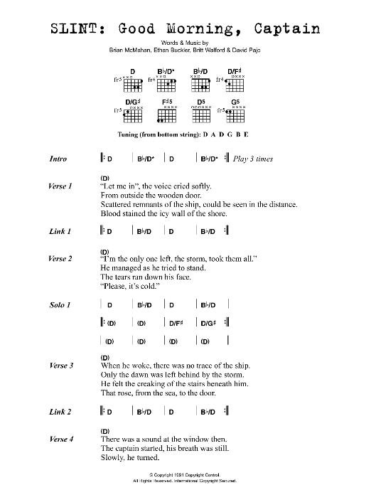 Slint Good Morning, Captain sheet music notes and chords. Download Printable PDF.