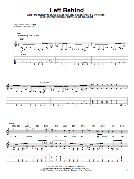 Slipknot Left Behind sheet music notes and chords. Download Printable PDF.