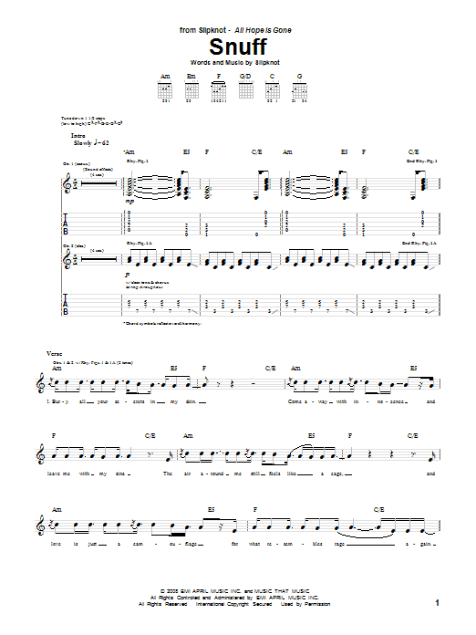 Slipknot Snuff sheet music notes and chords. Download Printable PDF.