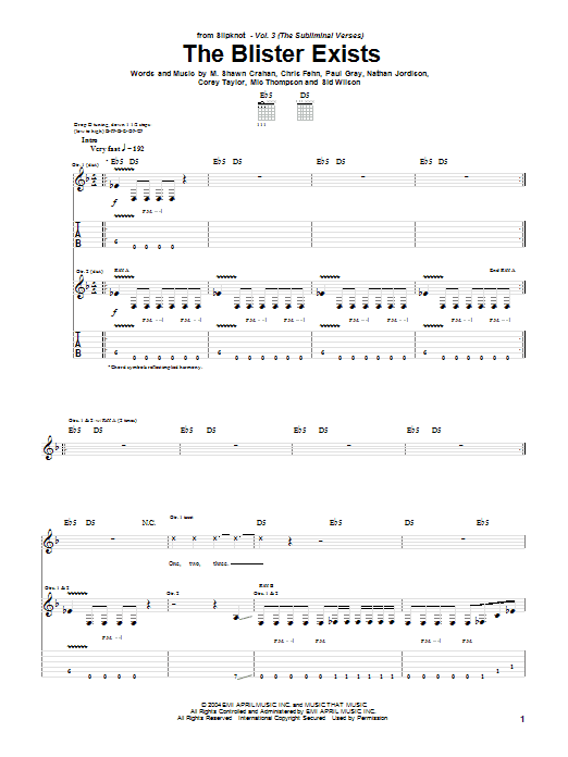 Learn to play Slipknot The Blister Exists sheet music for Guitar Tab in minutes. Price: 7.8900$ Slipknot The Blister Exists sheet music notes and chords arranged for Guitar Tab