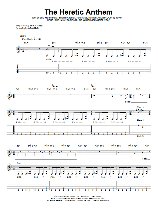 Slipknot The Heretic Anthem sheet music notes and chords. Download Printable PDF.