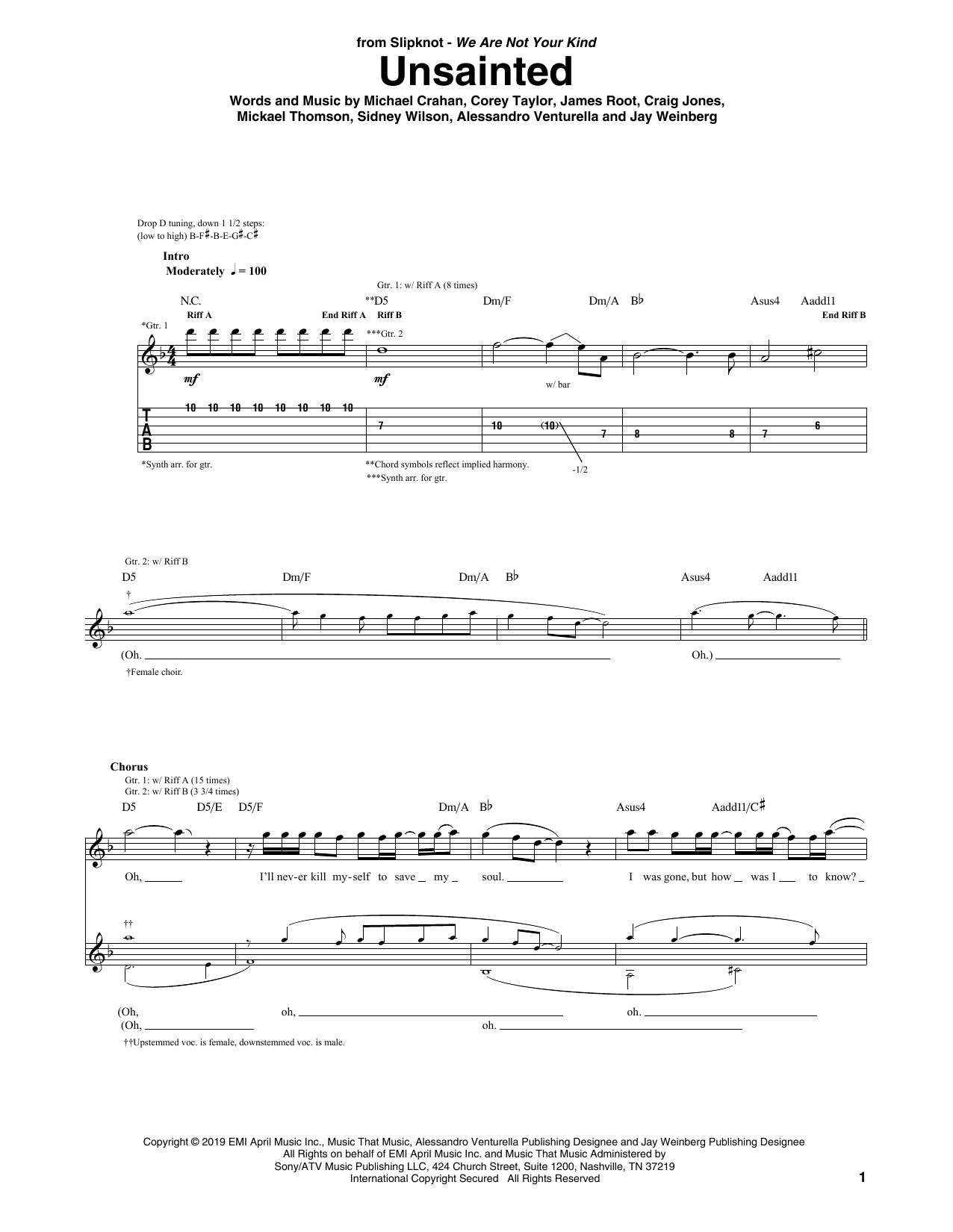 Learn to play Slipknot Unsainted sheet music for Guitar Tab in minutes. Price: 7.8900$ Slipknot Unsainted sheet music notes and chords arranged for Guitar Tab