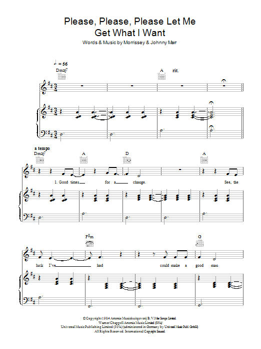 Learn to play Slow Moving Millie Please, Please, Please, Let Me Get What I Want sheet music for Piano, Vocal & Guitar Chords in minutes. Price: 7.8900$ Slow Moving Millie Please, Please, Please, Let Me Get What I Want sheet music notes and chords arranged for Piano, Vocal & Guitar Chords