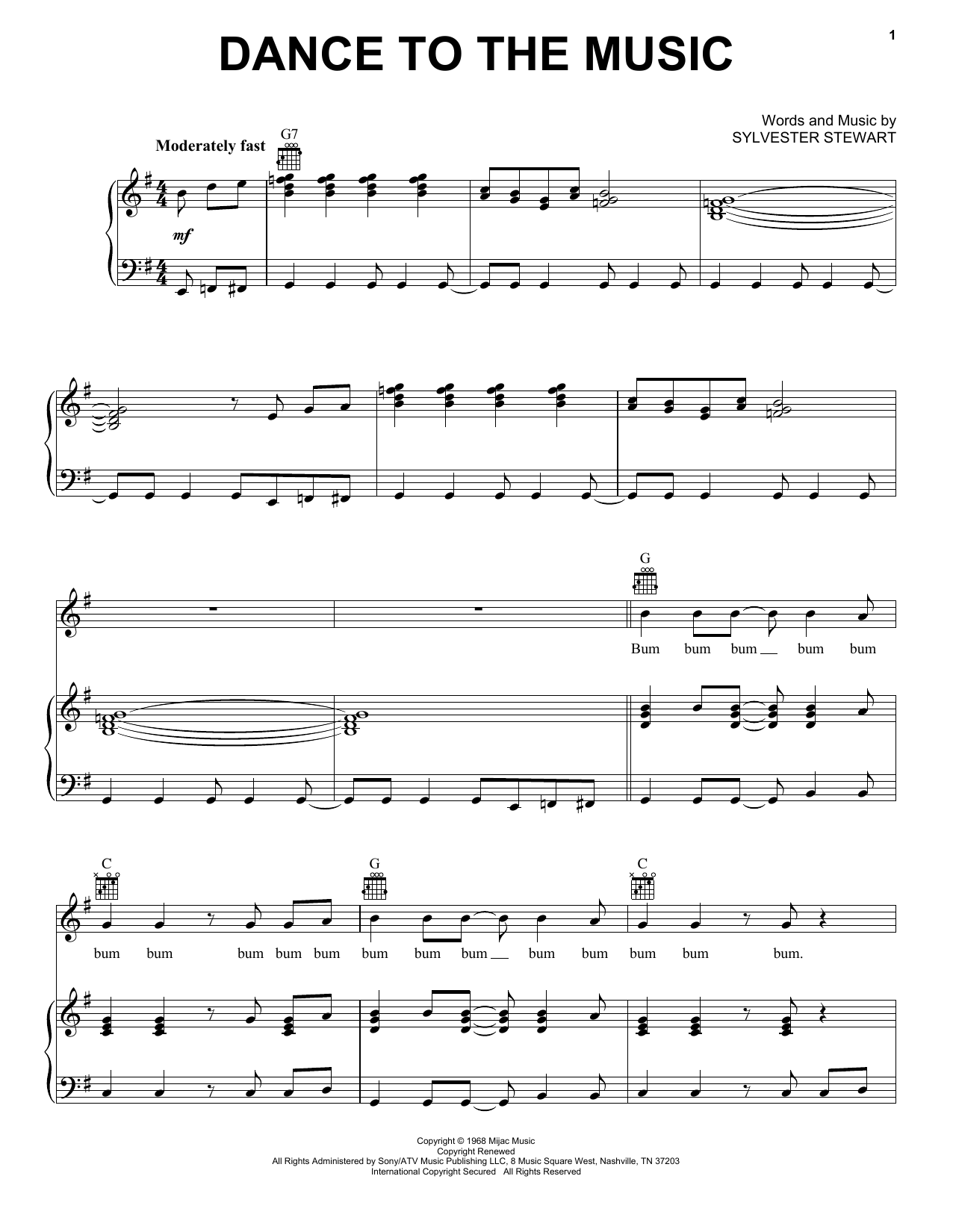 Sly And The Family Stone Dance To The Music sheet music notes and chords. Download Printable PDF.