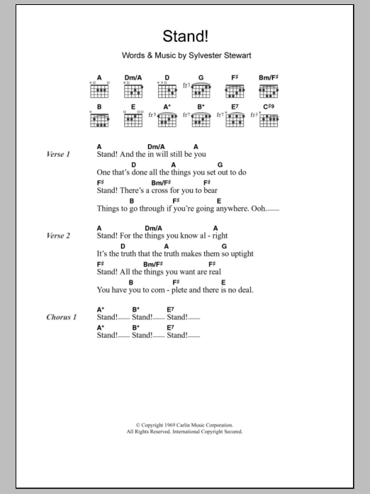 Sly & The Family Stone Stand! sheet music notes and chords. Download Printable PDF.