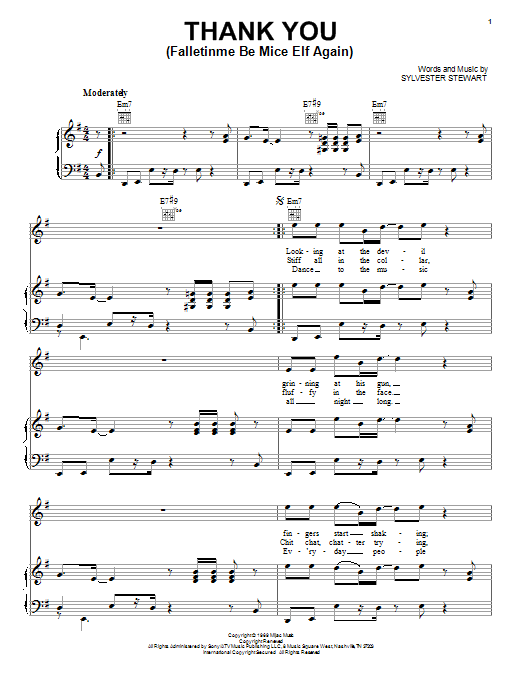 Sly & The Family Stone Thank You (Falletinme Be Mice Elf Again) sheet music notes and chords. Download Printable PDF.