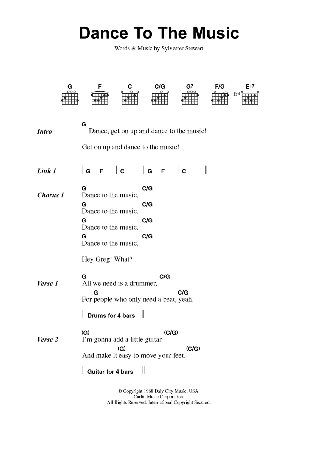 Sly & The Family Stone Dance To The Music sheet music notes and chords. Download Printable PDF.