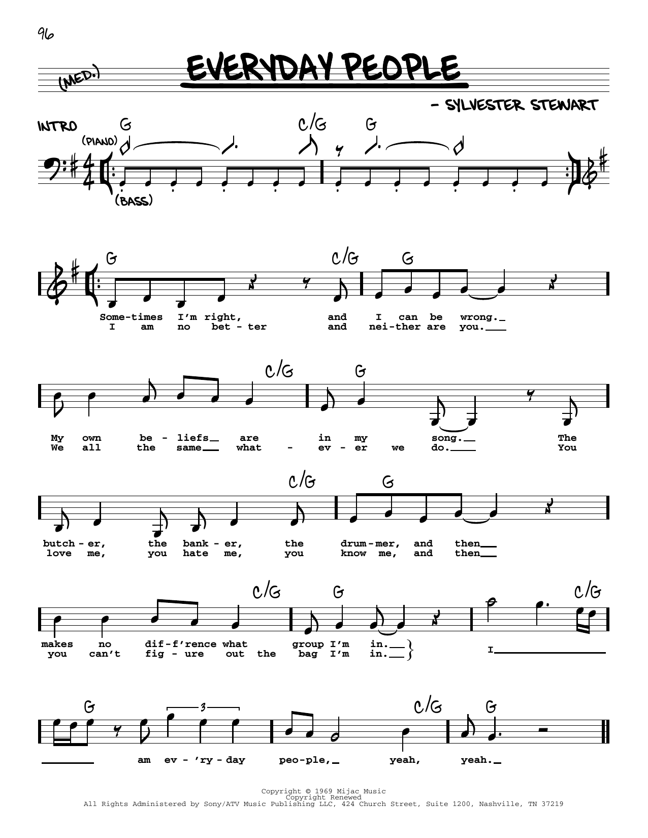 Sly & The Family Stone Everyday People sheet music notes and chords. Download Printable PDF.