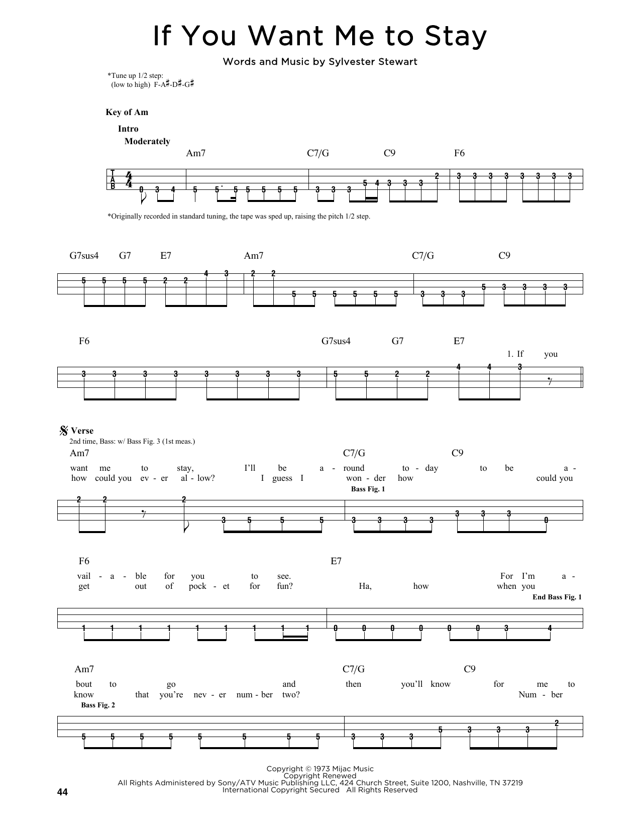 Sly & The Family Stone If You Want Me To Stay sheet music notes and chords. Download Printable PDF.