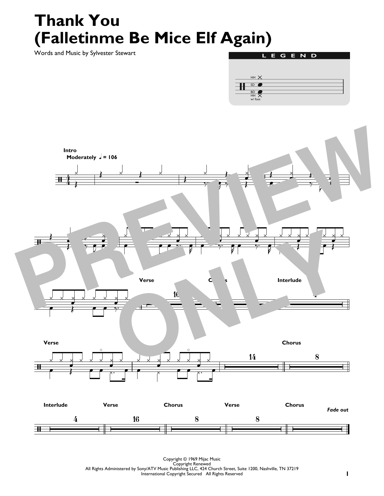 Sly & The Family Stone Thank You (Falletinme Be Mice Elf Again) sheet music notes and chords. Download Printable PDF.