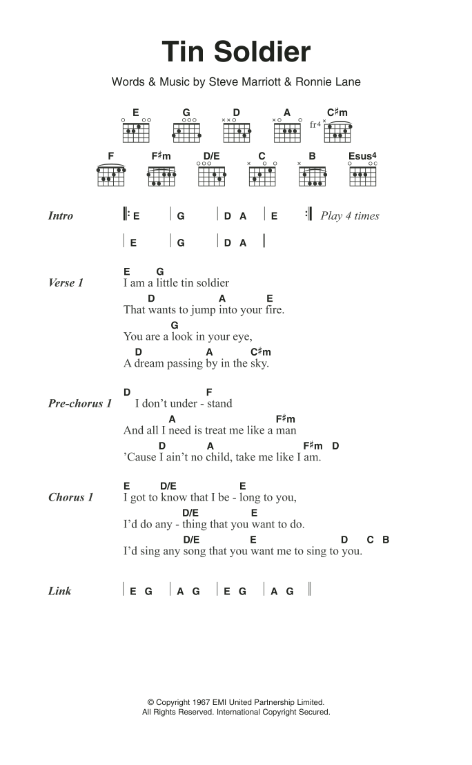 Small Faces Tin Soldier sheet music notes and chords. Download Printable PDF.