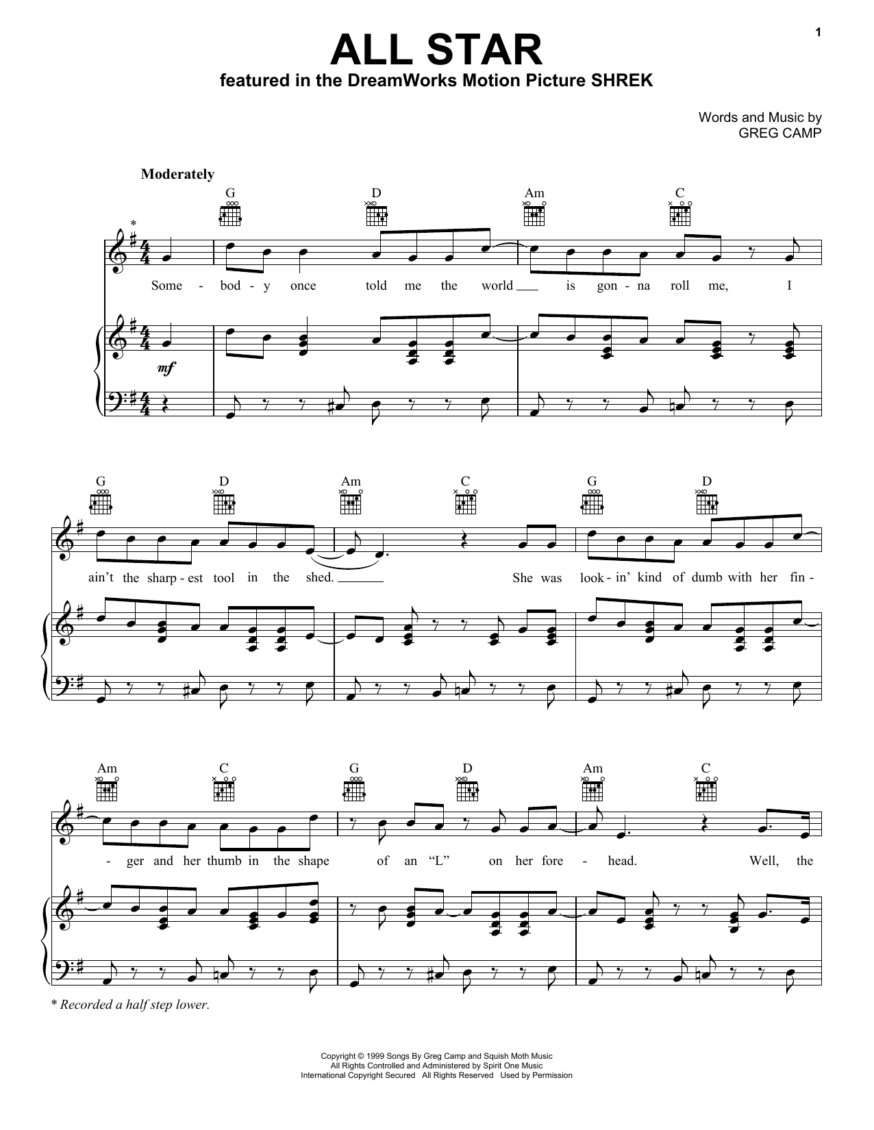 Smash Mouth All Star sheet music notes and chords. Download Printable PDF.