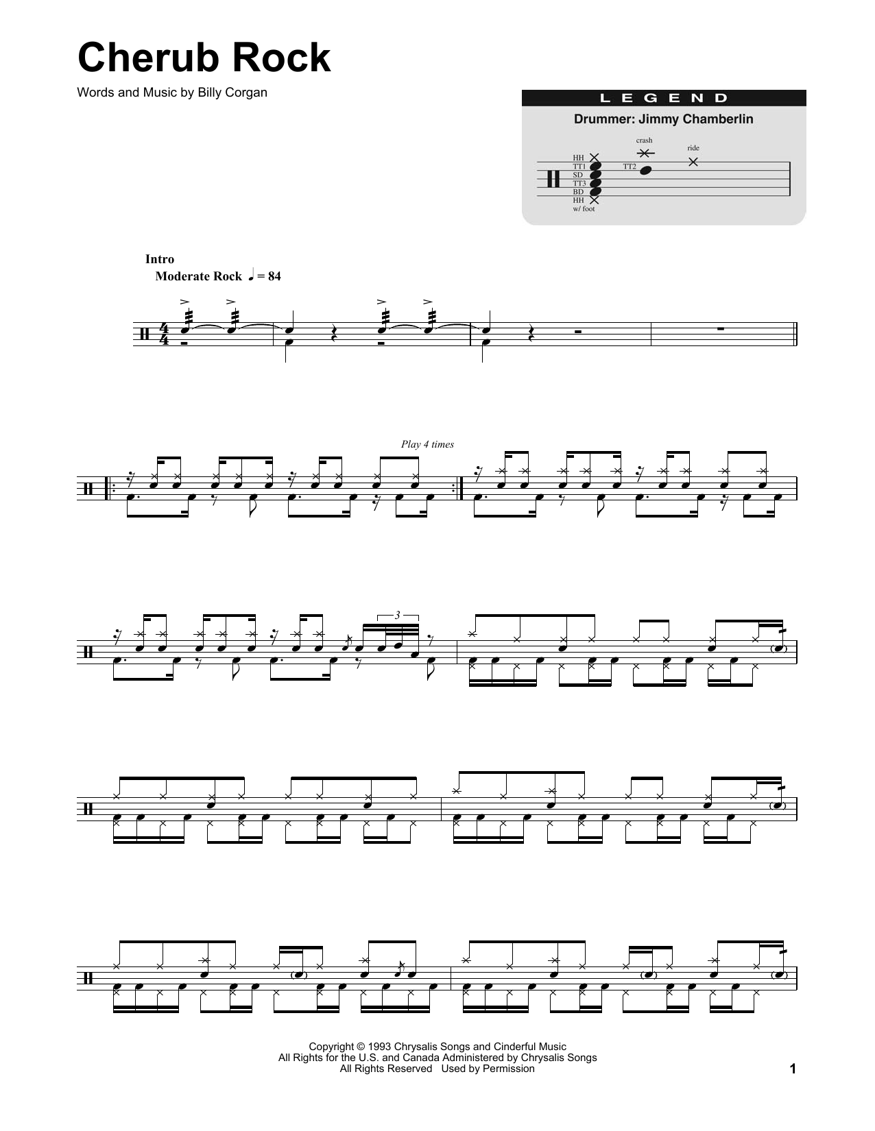 Smashing Pumpkins Cherub Rock sheet music notes and chords. Download Printable PDF.