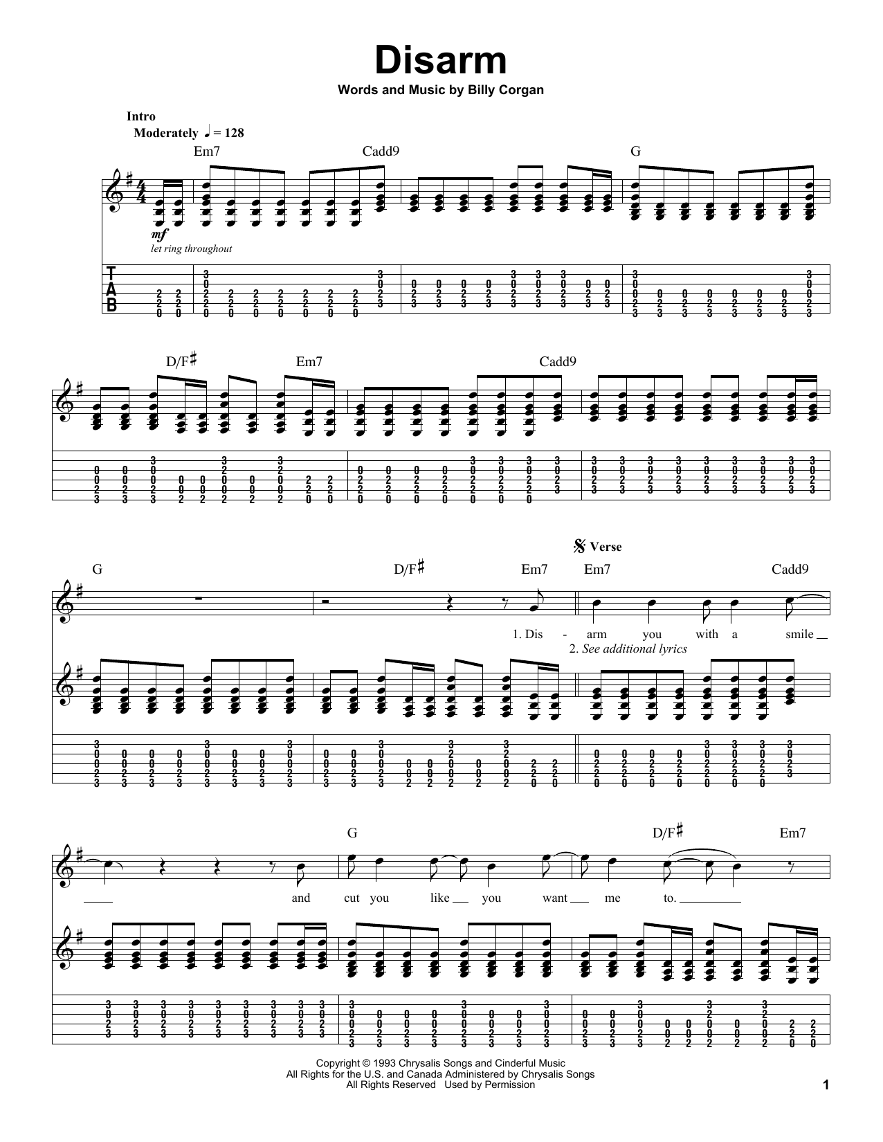 Smashing Pumpkins Disarm sheet music notes and chords. Download Printable PDF.