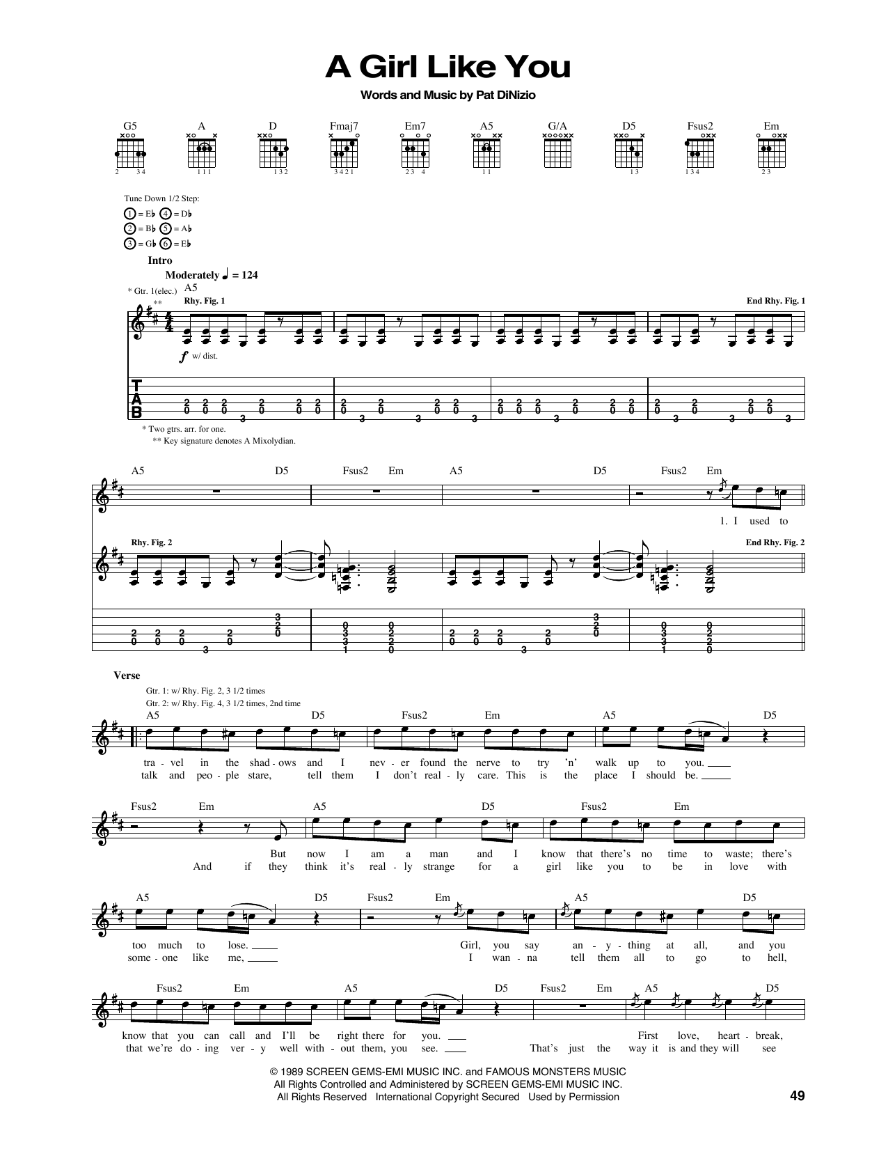 Smithereens A Girl Like You sheet music notes and chords. Download Printable PDF.