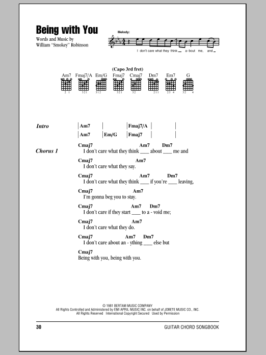 Smokey Robinson Being With You sheet music notes and chords. Download Printable PDF.