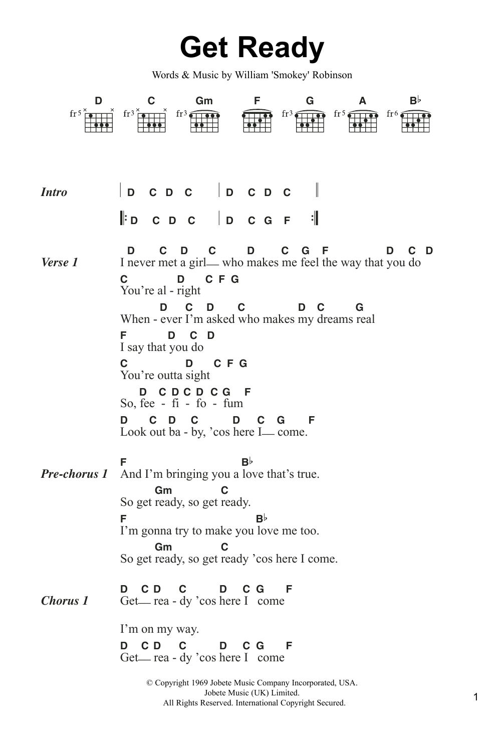 Smokey Robinson Get Ready sheet music notes and chords. Download Printable PDF.