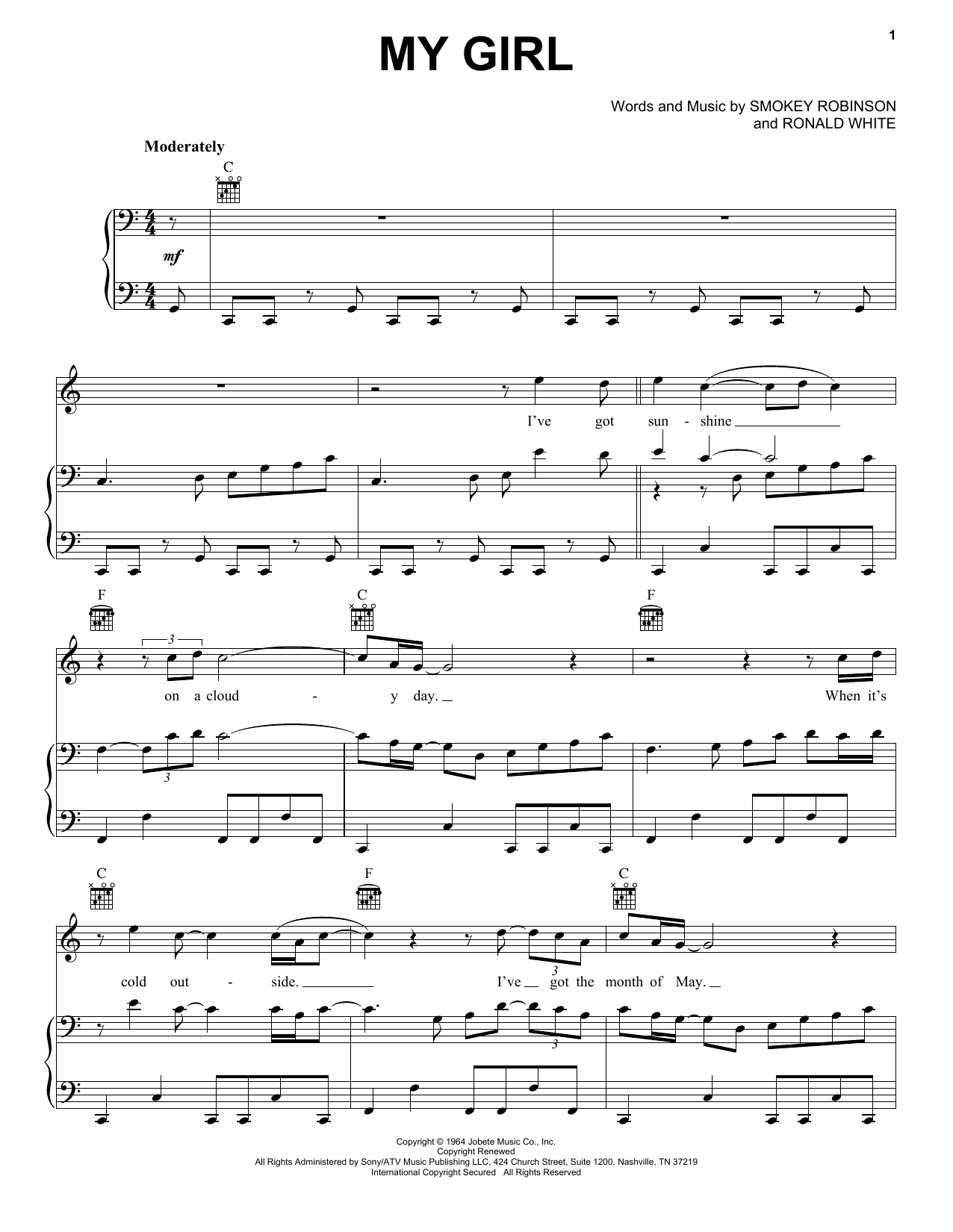 Smokey Robinson My Girl sheet music notes and chords. Download Printable PDF.