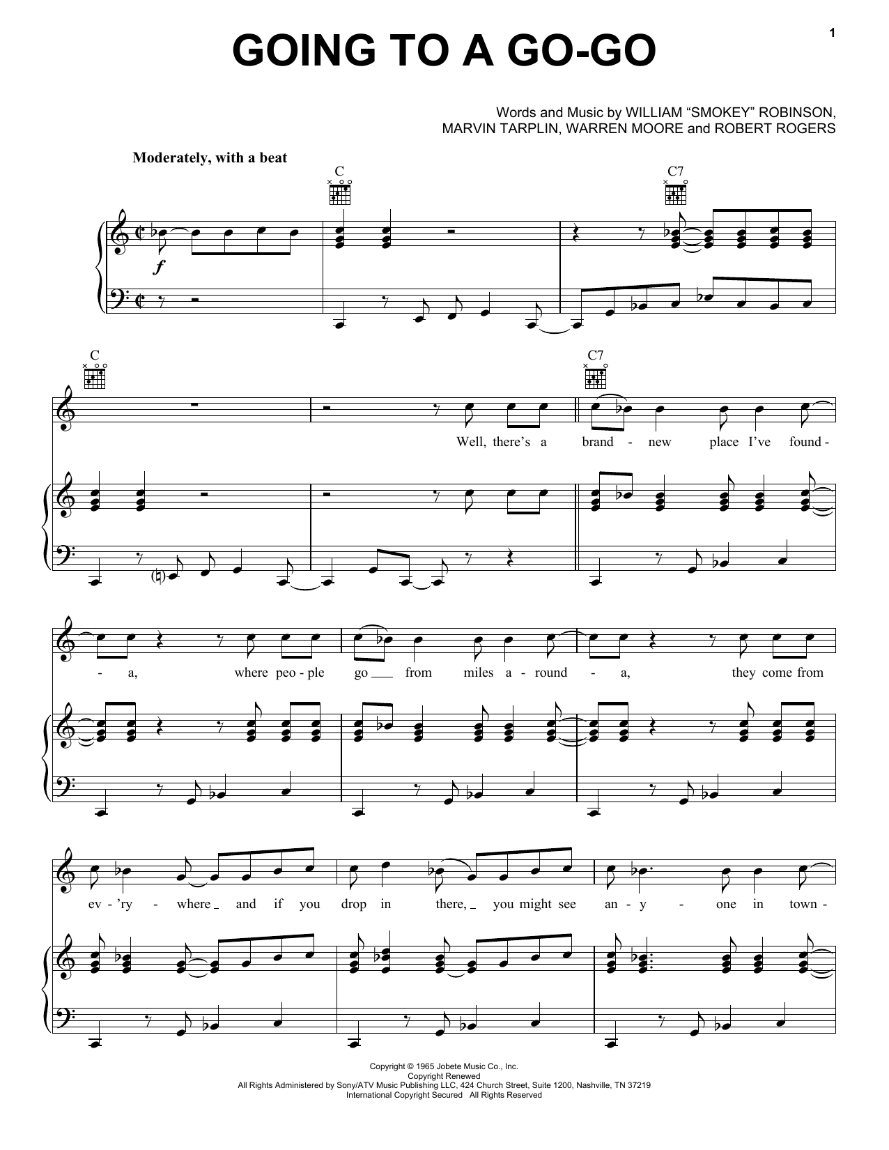 Smokey Robinson & The Miracles Going To A Go-Go sheet music notes and chords arranged for Piano, Vocal & Guitar Chords (Right-Hand Melody)
