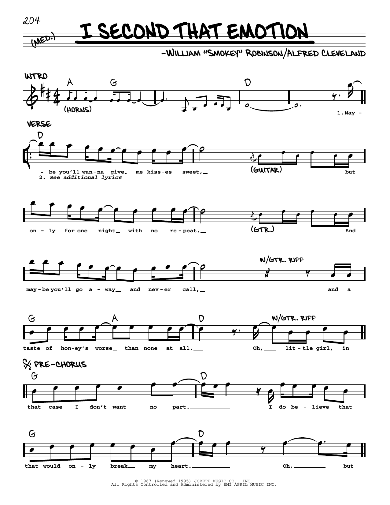 Smokey Robinson & The Miracles I Second That Emotion sheet music notes and chords. Download Printable PDF.