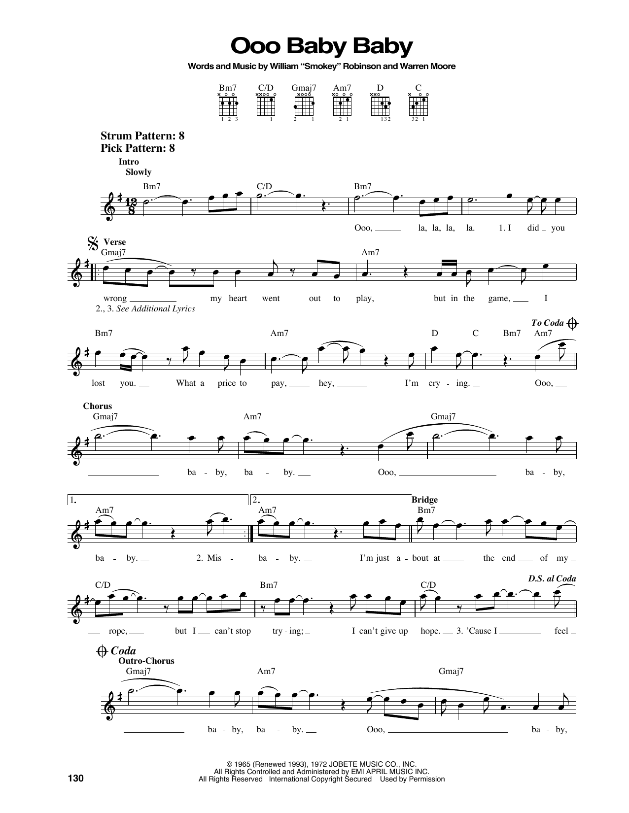 Smokey Robinson & The Miracles Ooo Baby Baby sheet music notes and chords. Download Printable PDF.