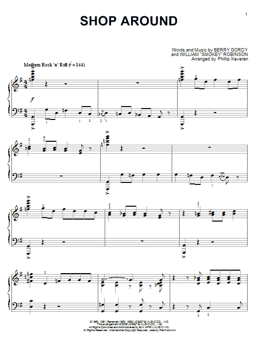 Smokey Robinson & The Miracles Shop Around sheet music notes and chords arranged for Piano Solo