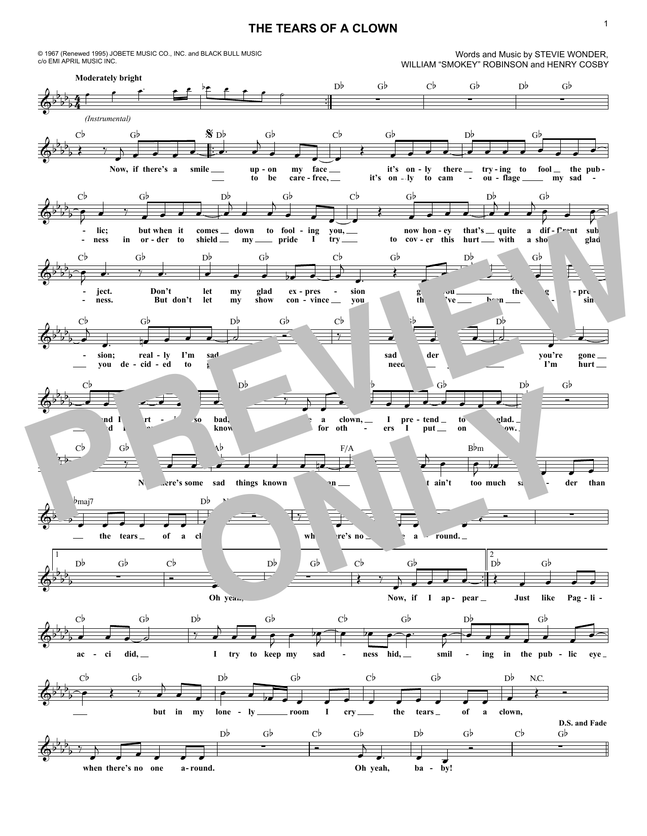 Smokey Robinson & The Miracles The Tears Of A Clown sheet music notes and chords. Download Printable PDF.