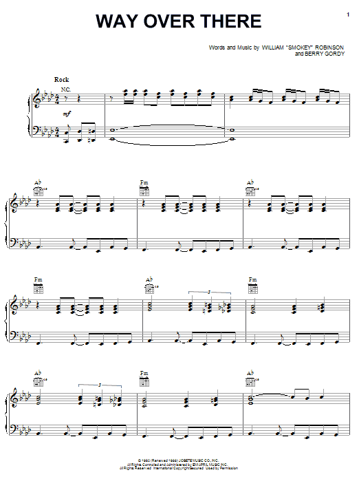 Smokey Robinson & The Miracles Way Over There sheet music notes and chords arranged for Piano, Vocal & Guitar Chords (Right-Hand Melody)