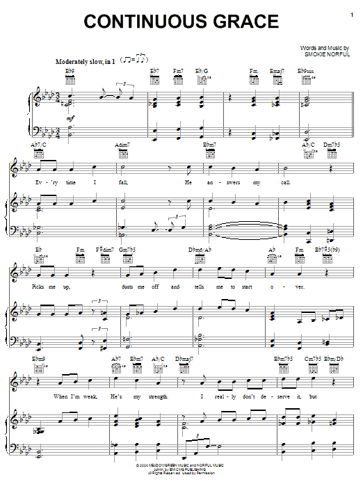 Learn to play Smokie Norful Continuous Grace sheet music for Piano, Vocal & Guitar Chords (Right-Hand Melody) in minutes. Price: 7.8900$ Smokie Norful Continuous Grace sheet music notes and chords arranged for Piano, Vocal & Guitar Chords (Right-Hand Melody)