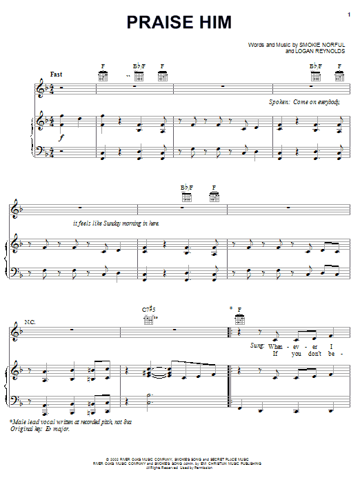 Smokie Norful Praise Him sheet music notes and chords arranged for Piano, Vocal & Guitar Chords (Right-Hand Melody)
