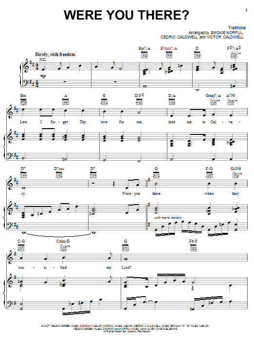 Learn to play Smokie Norful Were You There? sheet music for Easy Piano in minutes. Price: 6.9900$ Smokie Norful Were You There? sheet music notes and chords arranged for Easy Piano