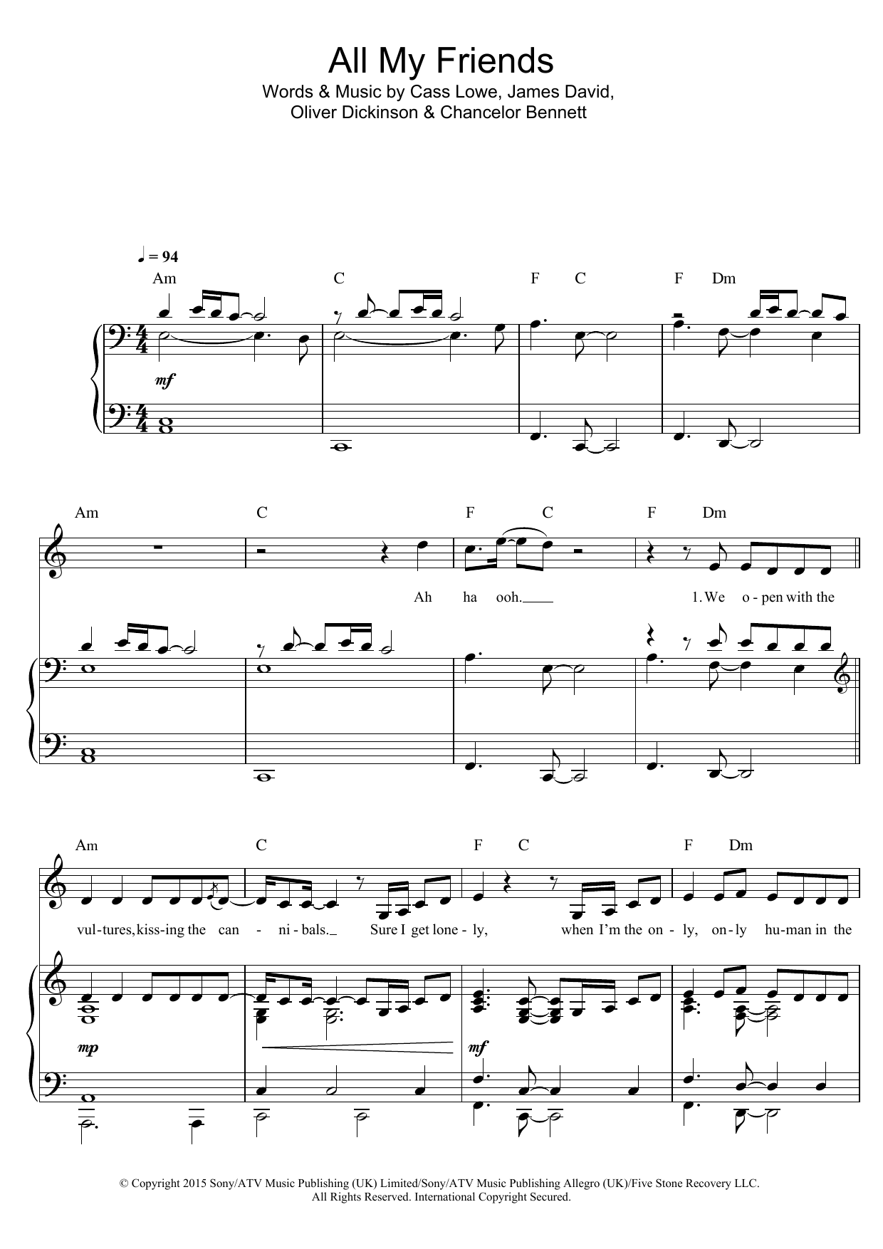 Snakehips All My Friends (feat. Tinashe & Chance The Rapper) sheet music notes and chords arranged for Piano & Vocal