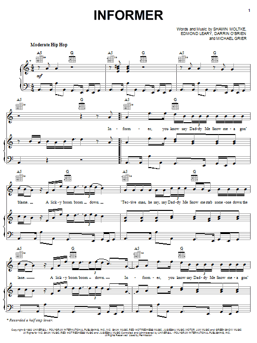 Snow Informer sheet music notes and chords. Download Printable PDF.