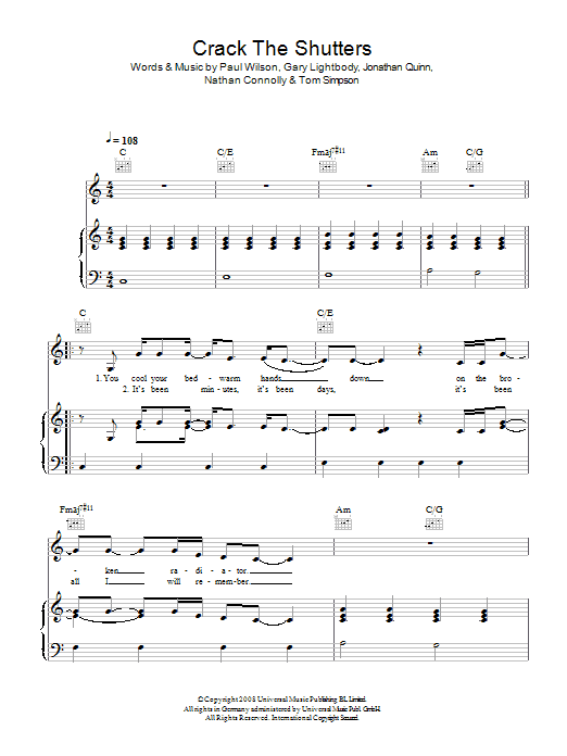 Snow Patrol Crack The Shutters sheet music notes and chords. Download Printable PDF.