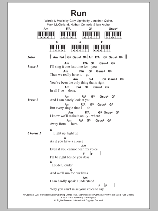 Snow Patrol Run sheet music notes and chords. Download Printable PDF.