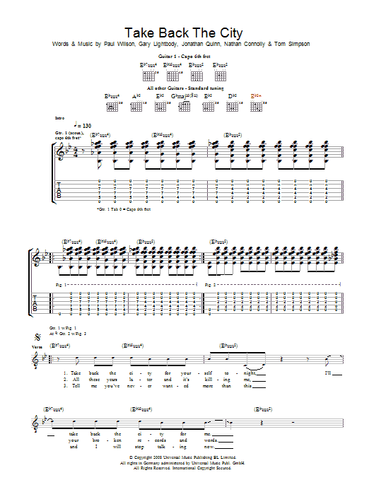 Snow Patrol Take Back The City sheet music notes and chords. Download Printable PDF.