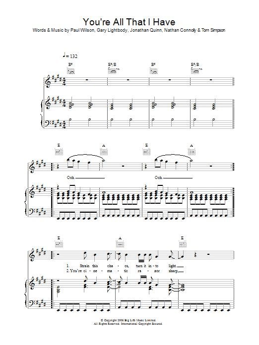 Snow Patrol You're All I Have sheet music notes and chords arranged for Piano, Vocal & Guitar Chords