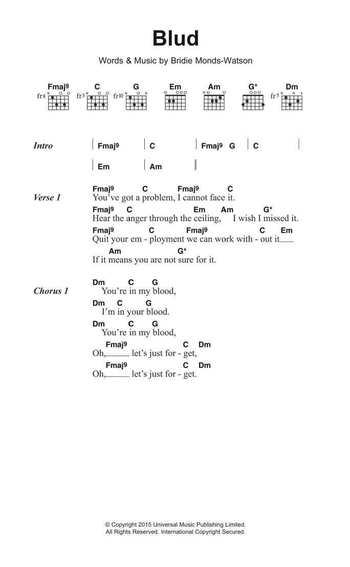 SOAK Blud sheet music notes and chords. Download Printable PDF.