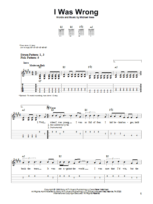 Social Distortion I Was Wrong sheet music notes and chords. Download Printable PDF.