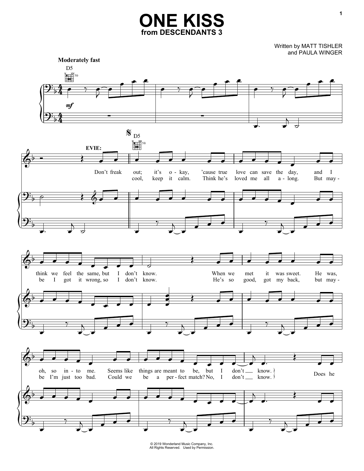 Sofia Carson One Kiss (from Disney's Descendants 3) sheet music notes and chords. Download Printable PDF.