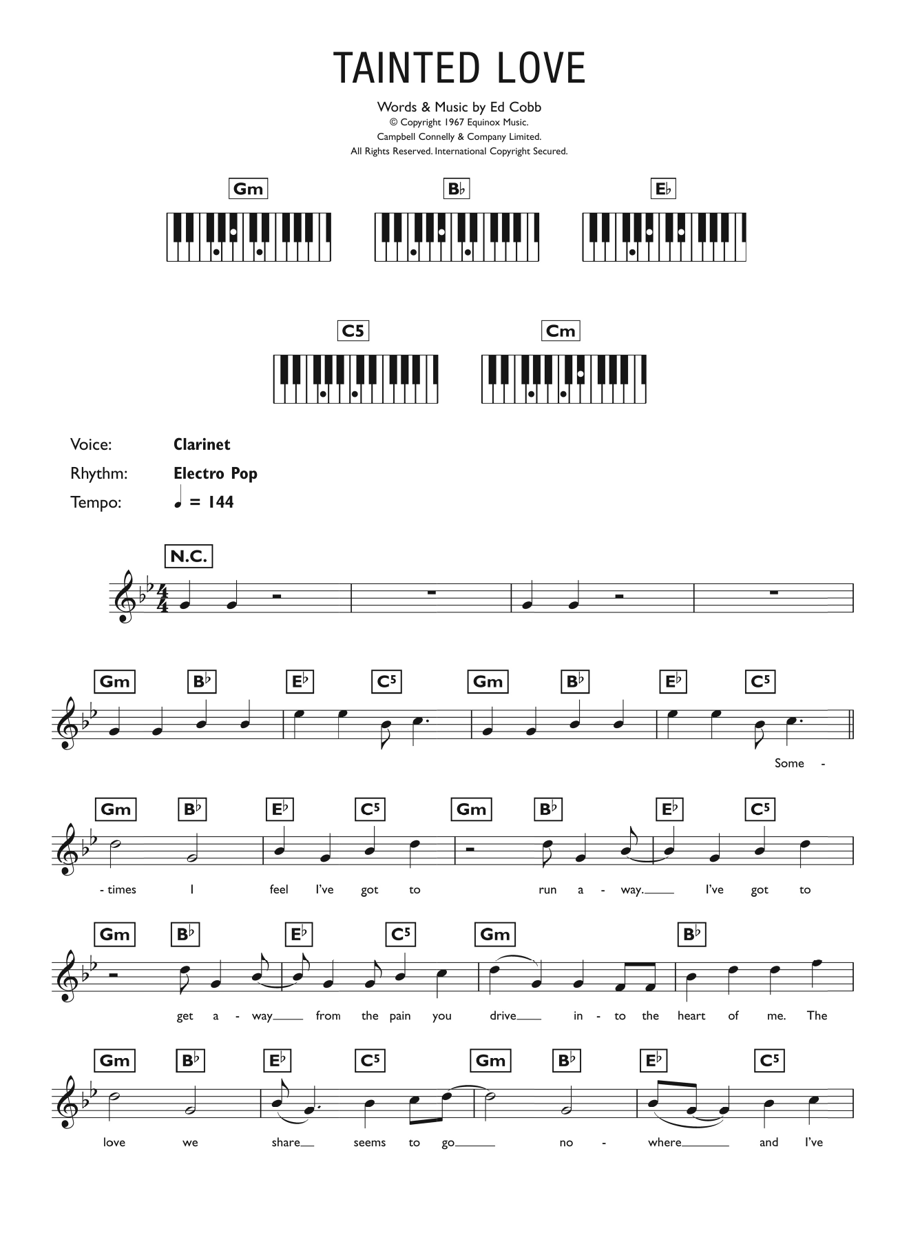 Soft Cell Tainted Love sheet music notes and chords. Download Printable PDF.