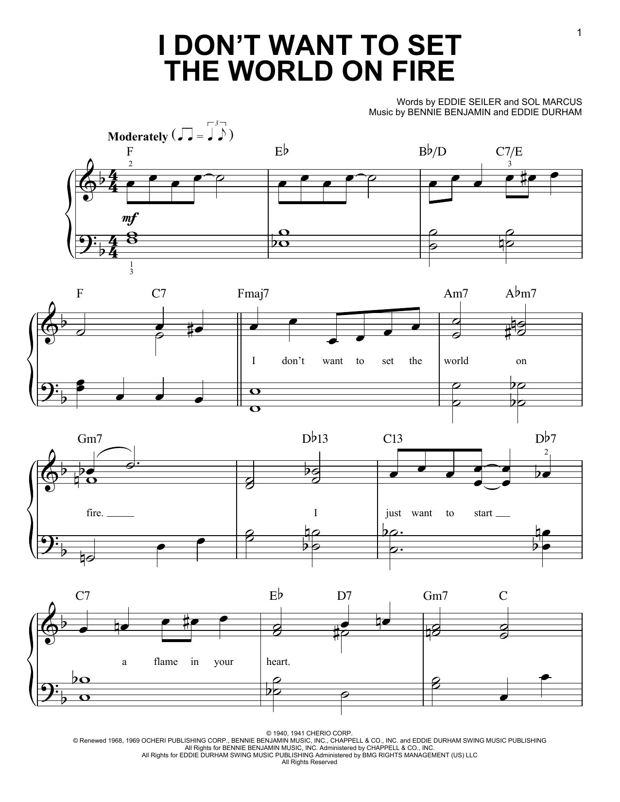 Sol Marcus I Don't Want To Set The World On Fire sheet music notes and chords. Download Printable PDF.