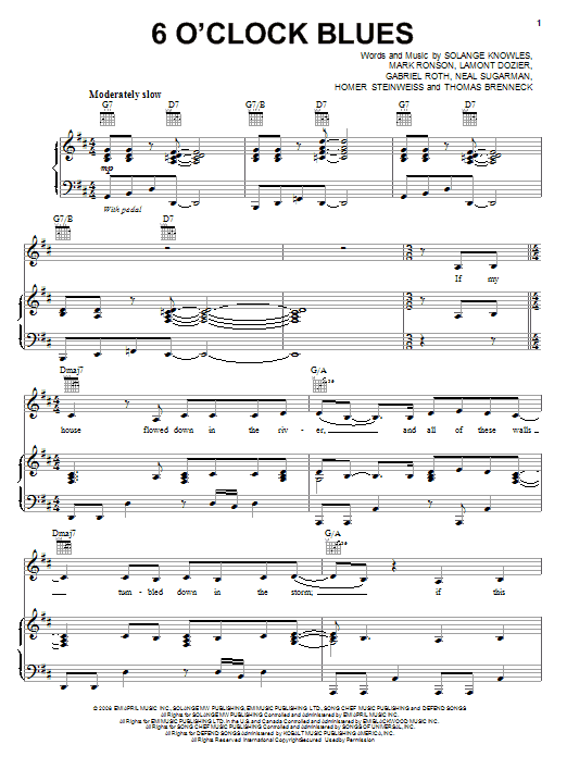 Learn to play Solange 6 O'Clock Blues sheet music for Piano, Vocal & Guitar Chords (Right-Hand Melody) in minutes. Price: 7.8900$ Solange 6 O'Clock Blues sheet music notes and chords arranged for Piano, Vocal & Guitar Chords (Right-Hand Melody)